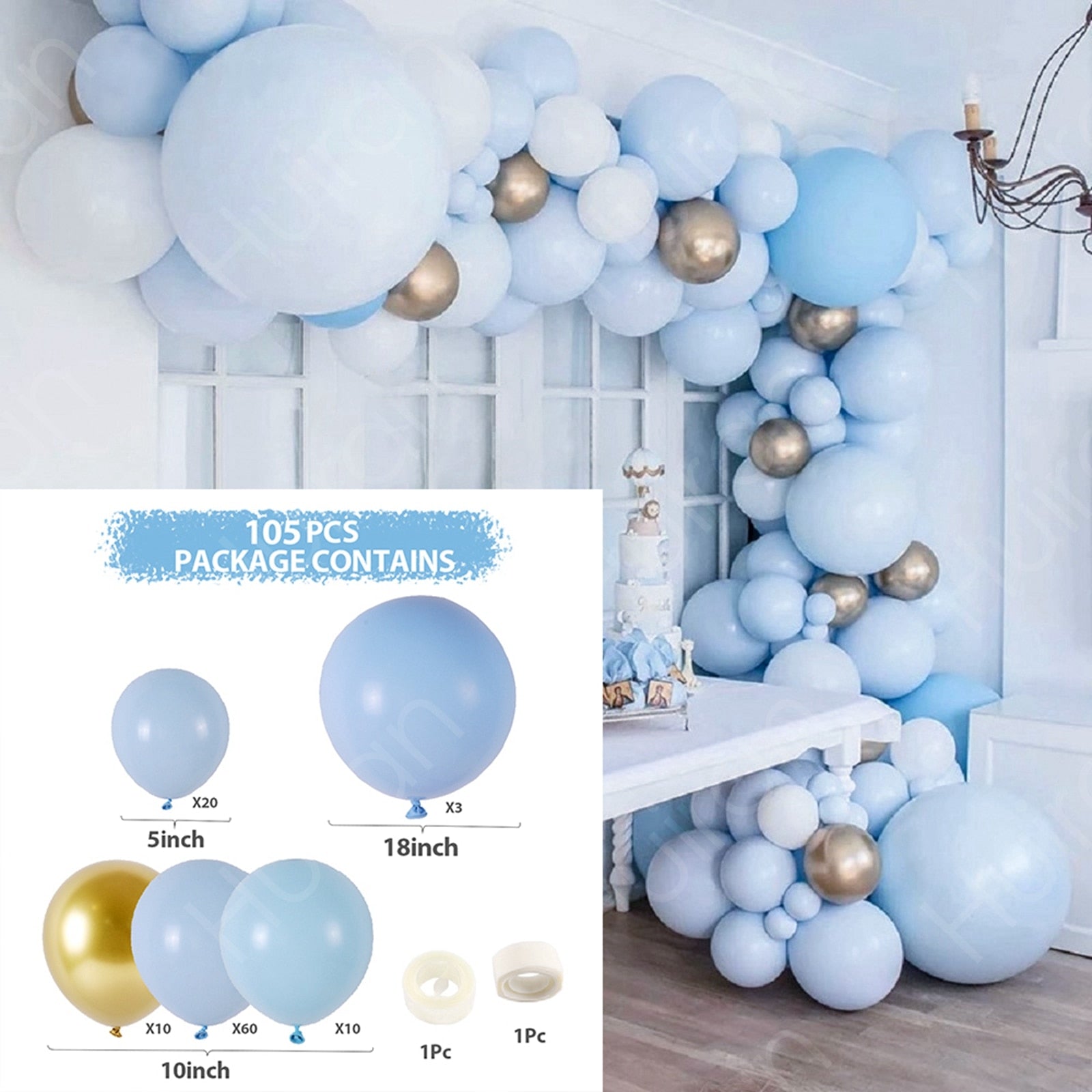 Qfdian 104pcs Bule Silver Macaron Metal Balloon Garland Arch Wedding Birthday Balloons Decoration Party Balloons For Kids Baby Shower