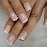 QFDIAN Beige French Nails White Tip Squoval False Nails Short Medium Size Ladies Artificial Manicure Tips for Daily Wear