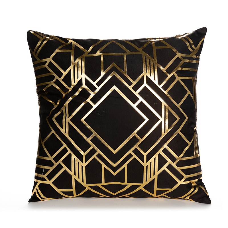 Qfdian Cozy apartment aesthetic valentines day decoration Black Stamping Gold Pillowcase Decorative Sofa Cushion Covers Case Bed Geometric Throw Pillow Cover Home Decor Pillow Case 45cm