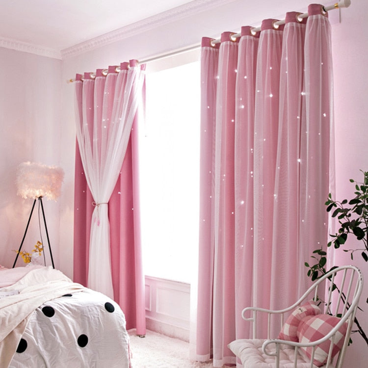 Princess style Colorful Double Layer Stars Curtains Kids Room Window Curtains for Living Room Girl's Bedroom Blackout Curtain