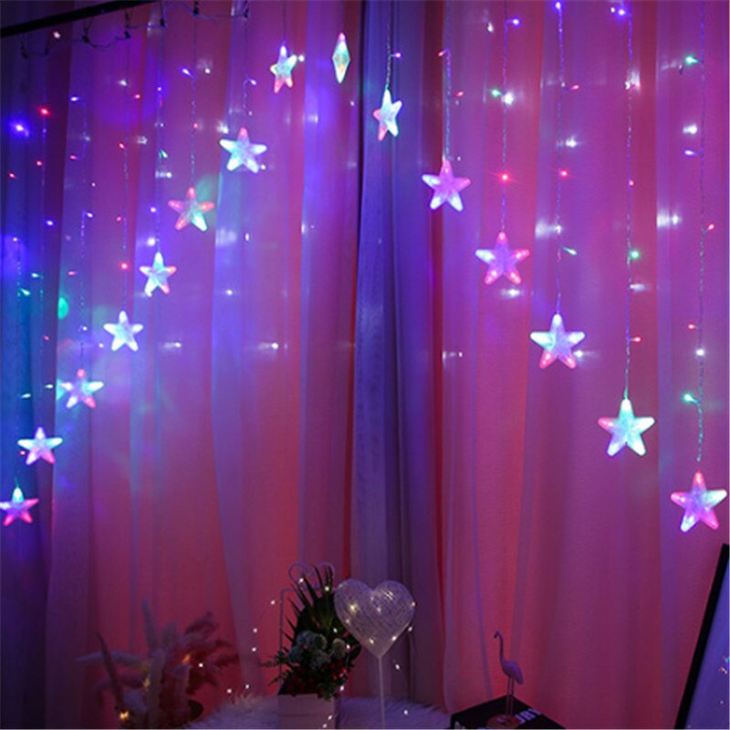 Qfdian valentines day gifts for her LED Icicle Star Snowflake Lamp Fairy Lights Curtain Garland New Year Christmas Decor for Home Festoon Led Light on The Window