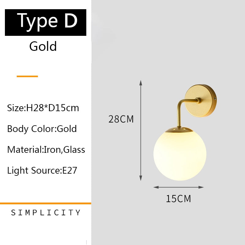 Qfdian home decor hot sale new Nordic Modern Wall Lamp Beside Bedroom Glass Ball LED Wall Lights Fixtures Wandlamp Lighting Bathroom Mirror Stair Light