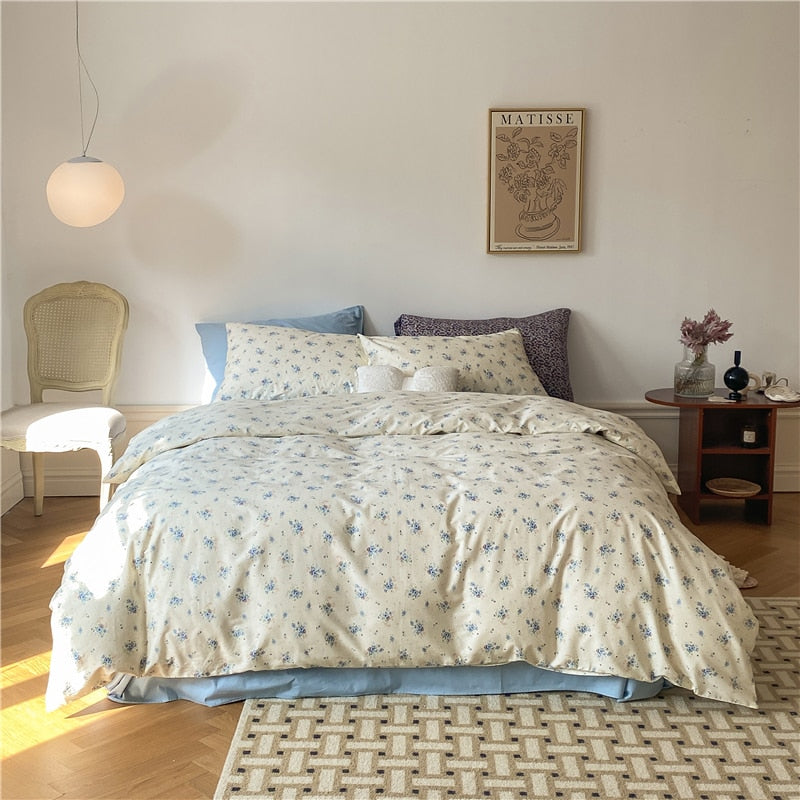 100% Natural Cotton Vintage Pastoral Flowers Girl Bedding Set Single Double Queen King Quilt/Duvet Cover Bed Linen Pillowcases