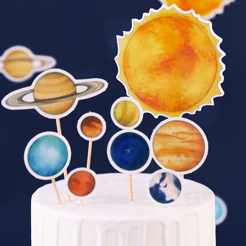 Qfdian wedding decorations for reception 3/9 pcs/set  Cupcake Toppers Outer Space Astronaut Solar System Cake Insert Homemade Planet Birthday Cupcake Decorations