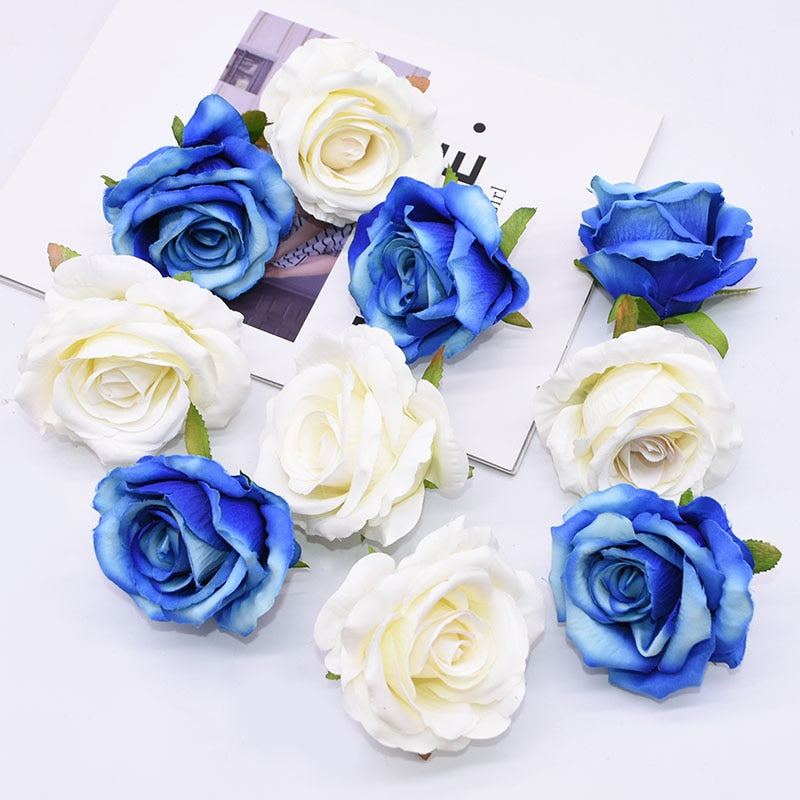 Qfdian Party decoration 30P Silk Rose Artificial Flower Heads for Decoration Wedding Flower Arrangement Birthday Baby Shower Party Floral Backdrop Decor