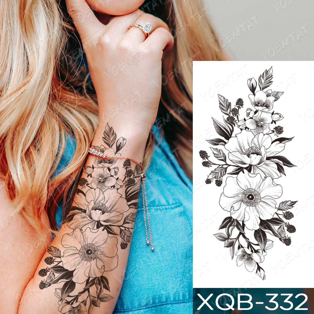 Qfdian Waterproof Temporary Tattoo Sticker I Love You Flash Tattoos Lip Print Butterfly Flowers Body Art Arm Fake Sleeve Tatoo Women