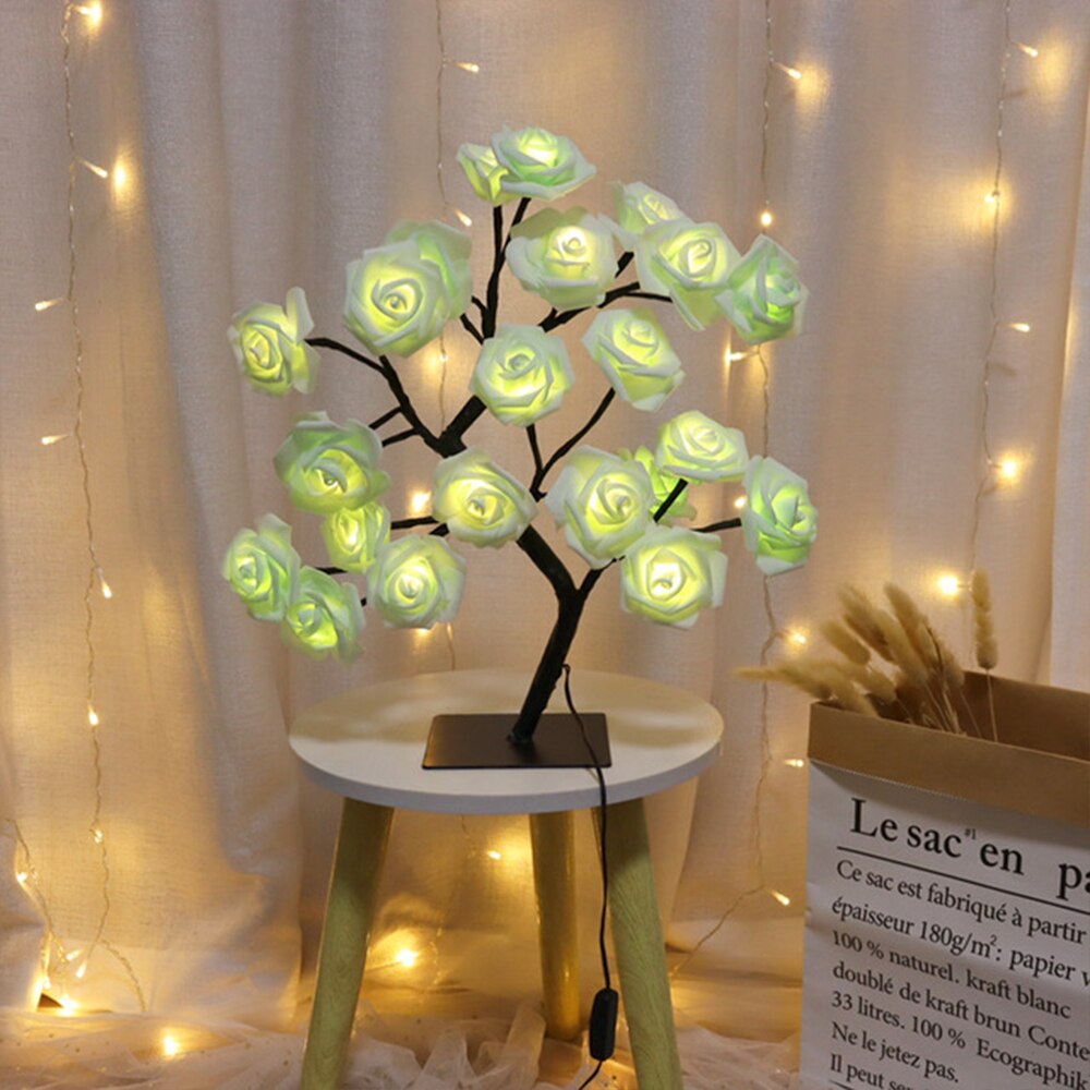 Qfdian home decor hot sale new Rose Flower Tree Lamp Decorative Table Bedside Night Light Christmas Decorations 2022 Led Wedding Fairy Outdoor String For Home