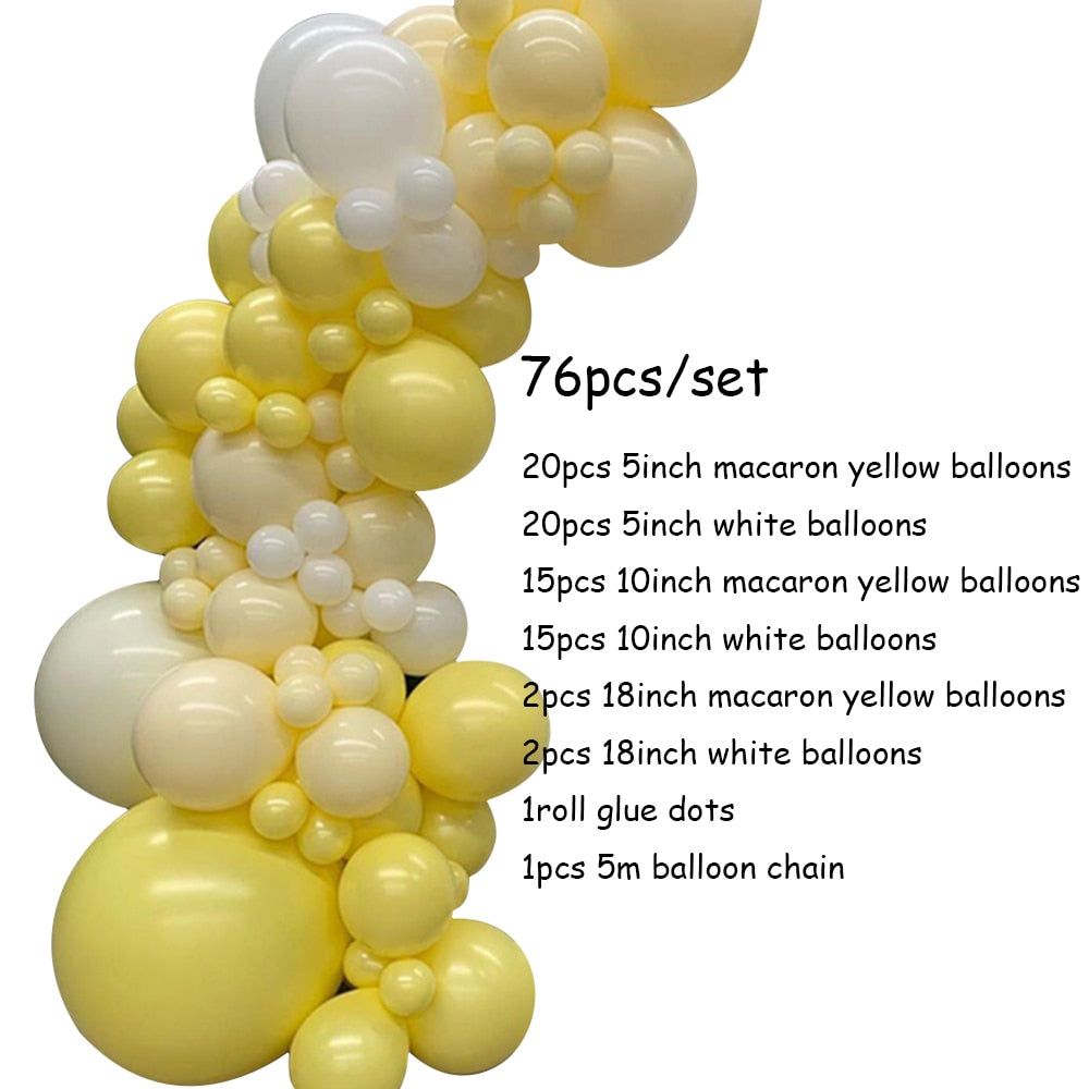 Qfdian Party decoration hot sale new 76pcs Pastel Macaron Yellow White Balloon Garland Arch Wedding Baby Shower Birthday Party Backdrop Tape Wall Global Decorations