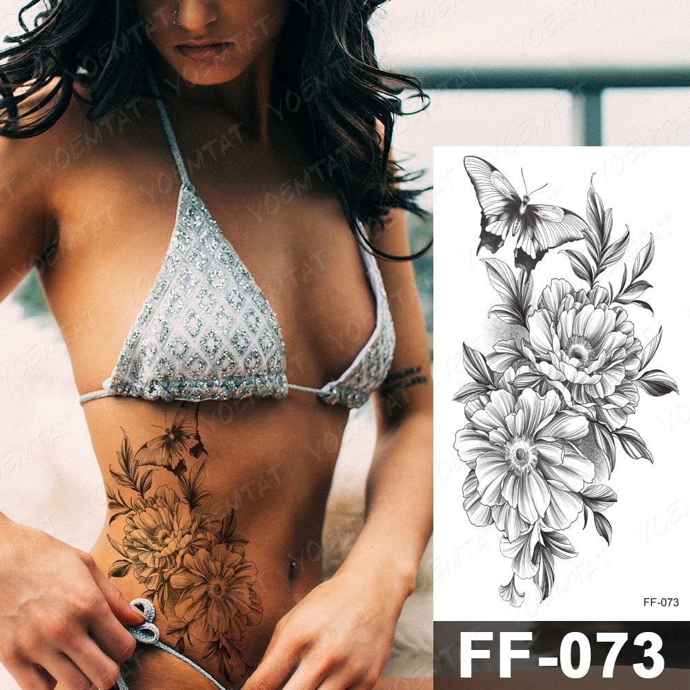 Qfdian Waterproof Temporary Tattoo Sticker I Love You Flash Tattoos Lip Print Butterfly Flowers Body Art Arm Fake Sleeve Tatoo Women