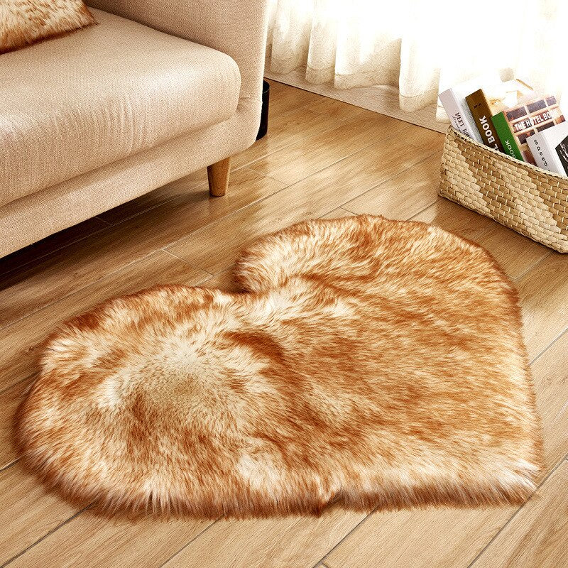 Qfdian Cozy apartment aesthetic Heart-Shape Sheepskin Shaggy Fluffy Plush Area Rug Soft Faux Fur Wool Carpet Rugs for Living Room Parlor Floor Mat Home Decor