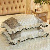 Qfdian Cozy apartment aesthetic hot sale new High-grade Bedding Bed Skirts Pillowcases Purple Velvet Thick Warm Lace Princess Bedspread Bed Sheets Mattress Cover King Queen