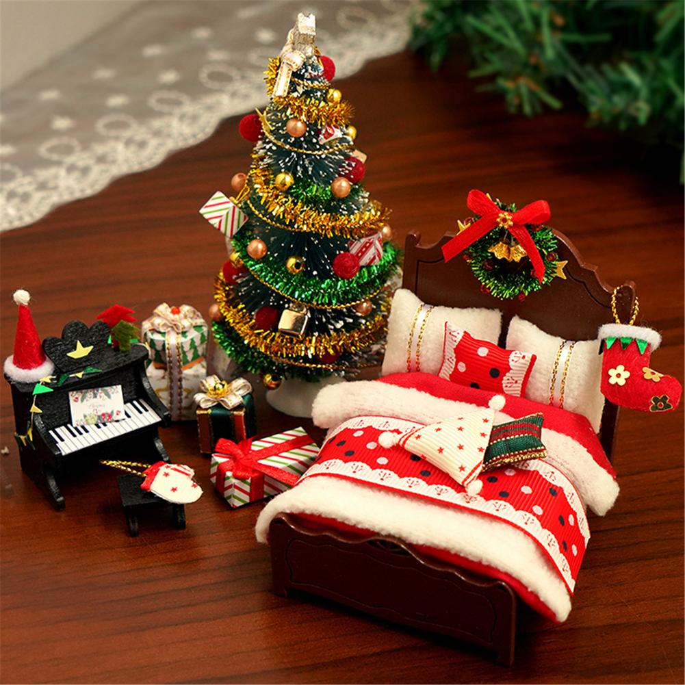 Qfdian DIY Christmas Furniture Lovely Handmade Model Toy Doll House Model Wooden Furniture Toys Birthday Cute Gifts Handmade