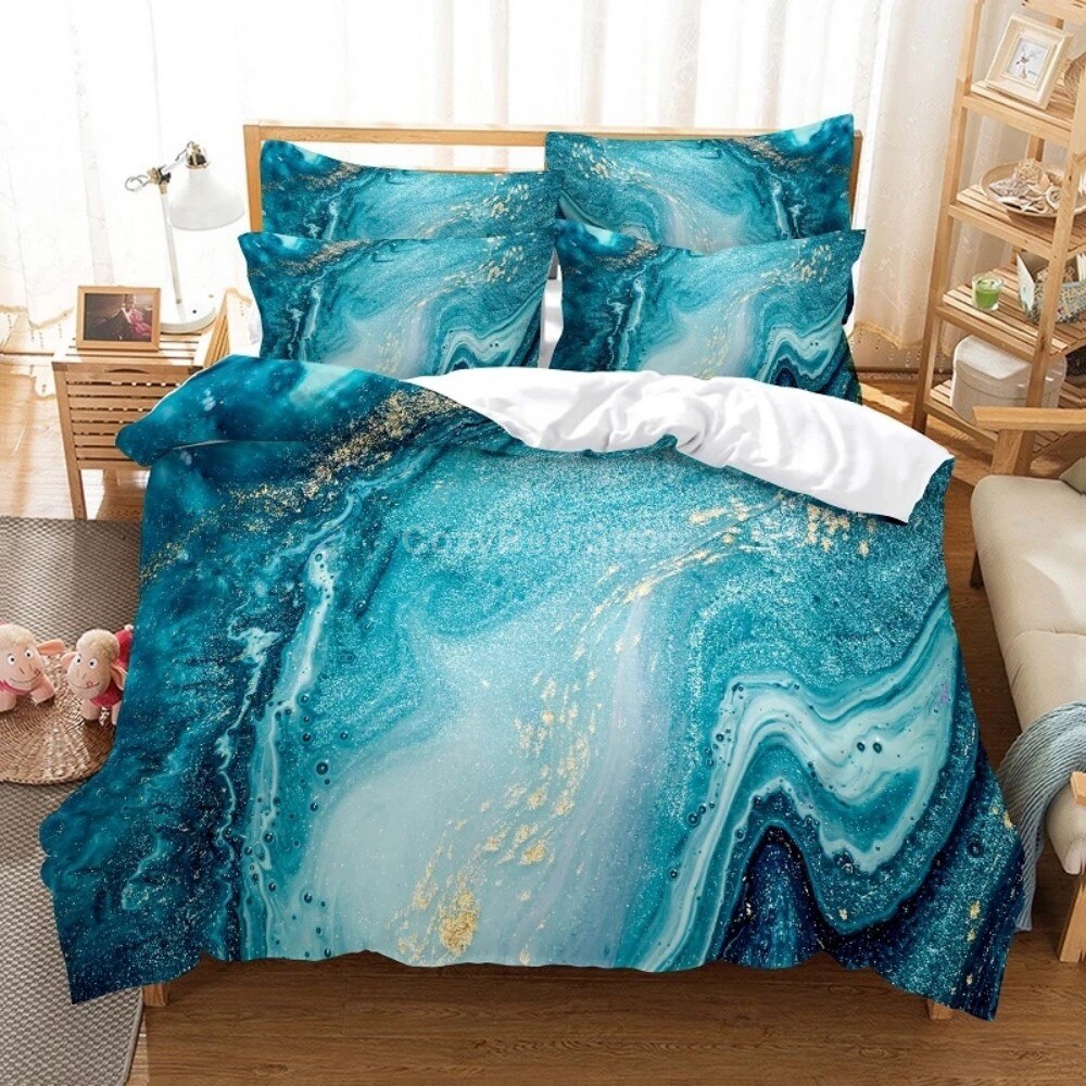 White Gold Marble Pattern Bedding Set Modern 3d Duvet Cover Sets Comforter Bed Linen Twin Queen King Single Size Fashion Luxury