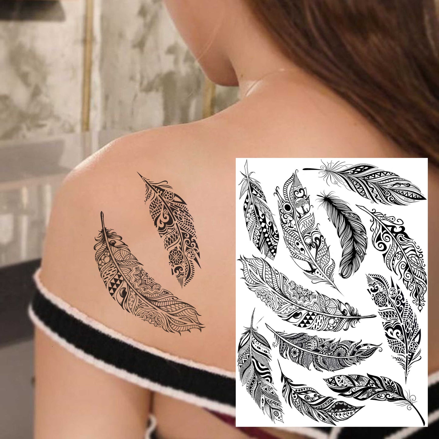 Black Henna Lace Temporary Tattoos Sticker For WOmen Butterfly Moth Mehndi Flower Fake Tatoo Sticker Feather Flora Tatoo