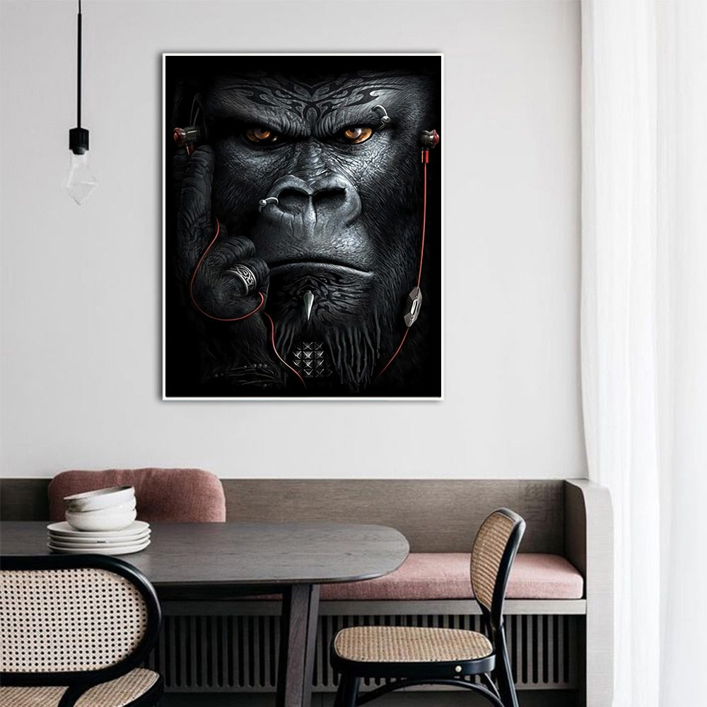 Qfdian halloween decorations halloween costumes halloween gift Punk Orangutan Monkey Chimp Headphones Art Canvas Print Painting Gorilla Animal Modern Wall Picture Home Decoration Poster