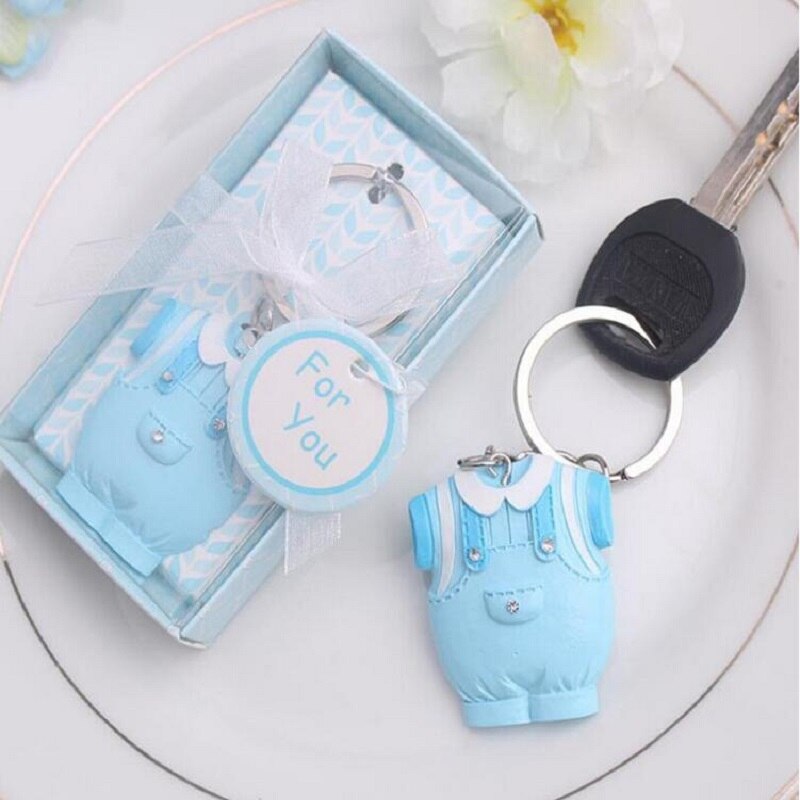 Qfdian Party decoration Baby Shower Favors Blue Clothes Design Keychain Baby Baptism Gift For Guest Birthday Party Souvenir