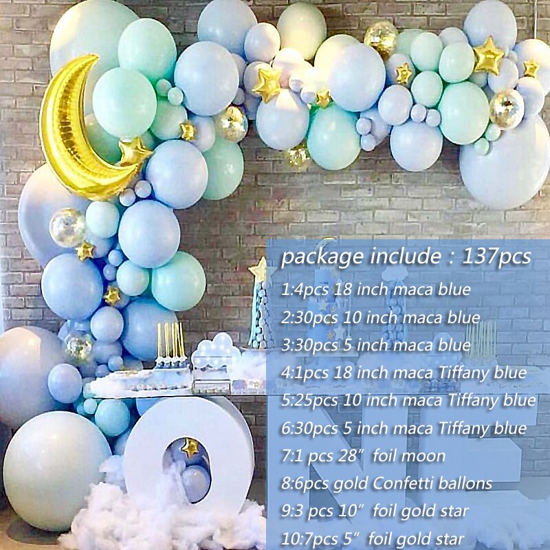 Qfdian birthday decorations 137 pcs Ocean blue theme balloon set Tiffany blue balloon  package Wedding Birthday Baloon party decoration  moon Metallic