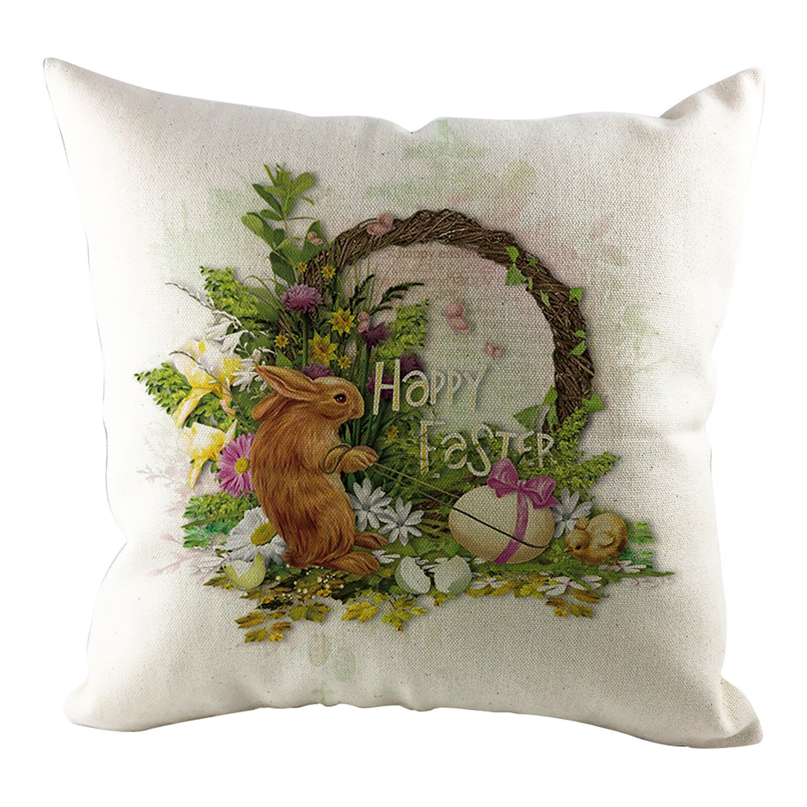 Qfdian easter decorations clearance Happy Easter Cushion Cover Bunny Eggs Decorative Pillow Cover Easter Rabbit Print Pillow Case Sofa Car Cushion Cover Home Decor