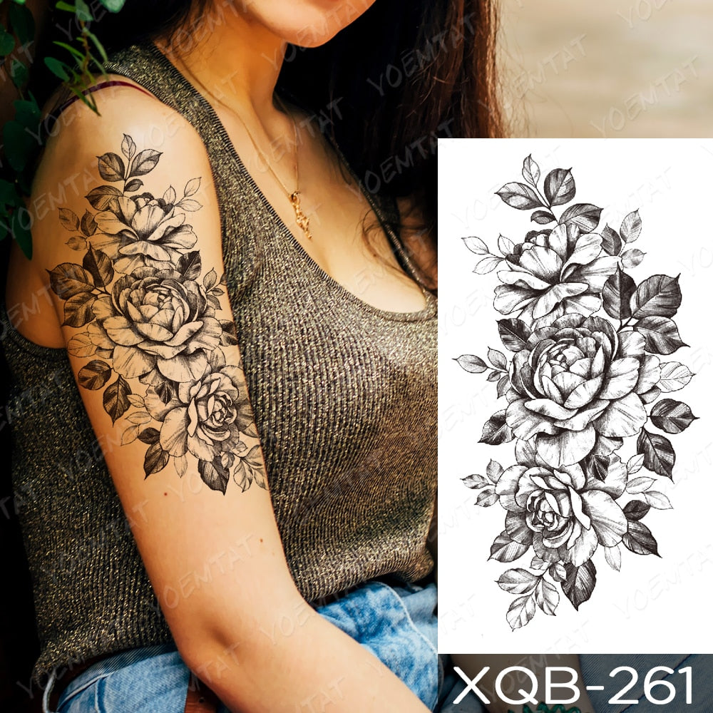 Qfdian Waterproof Temporary Tattoo Sticker I Love You Flash Tattoos Lip Print Butterfly Flowers Body Art Arm Fake Sleeve Tatoo Women