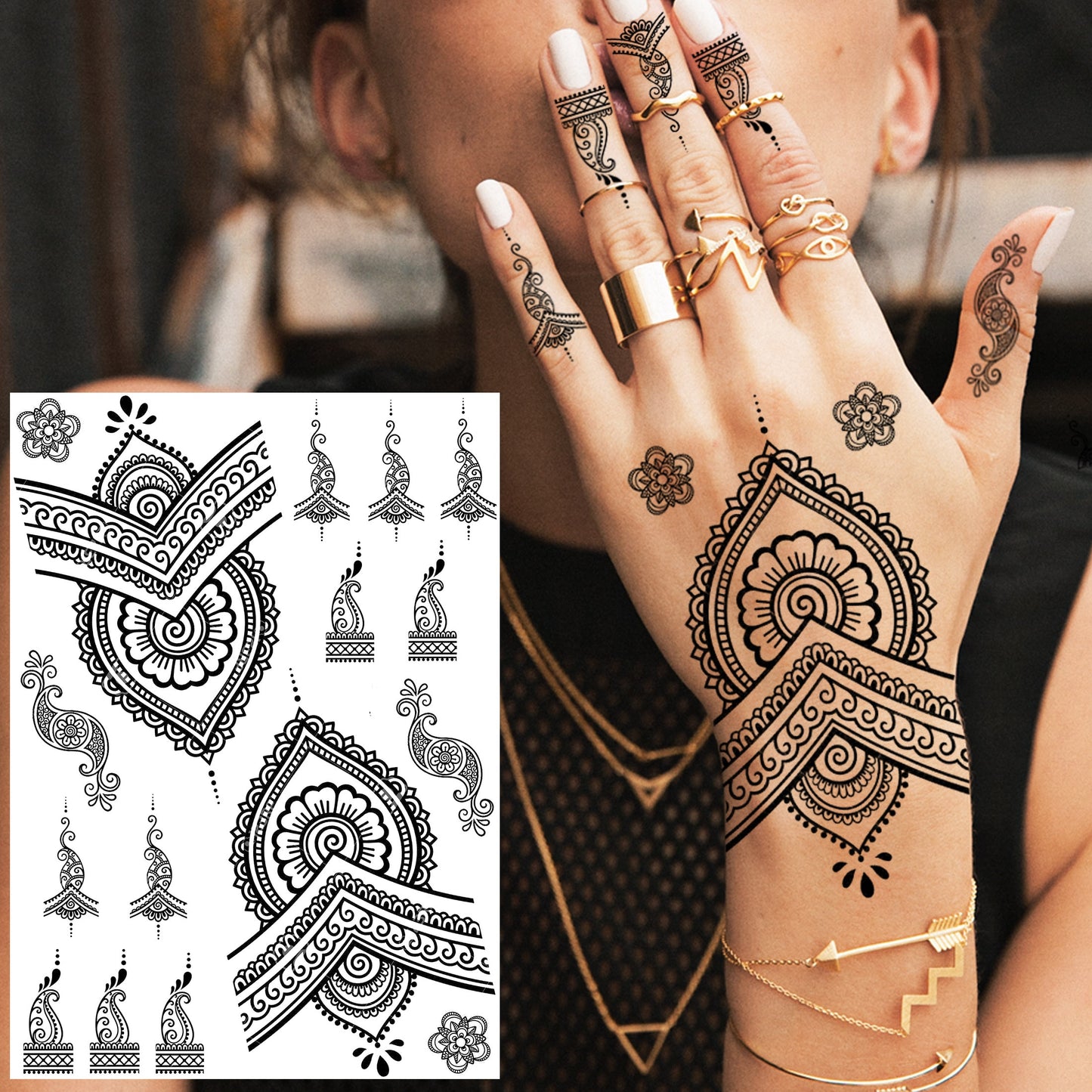 Black Henna Lace Temporary Tattoos Sticker For WOmen Butterfly Moth Mehndi Flower Fake Tatoo Sticker Feather Flora Tatoo