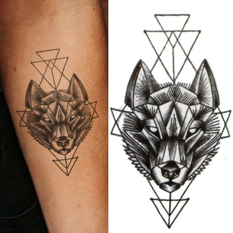 Qfdian gifts for women hot sale new Waterproof Temporary Tattoo Sticker Geometry Animal Wolf Fake Tattoo Sticker  Body Art Arm Fake Sleeve Tattoo Men Wome