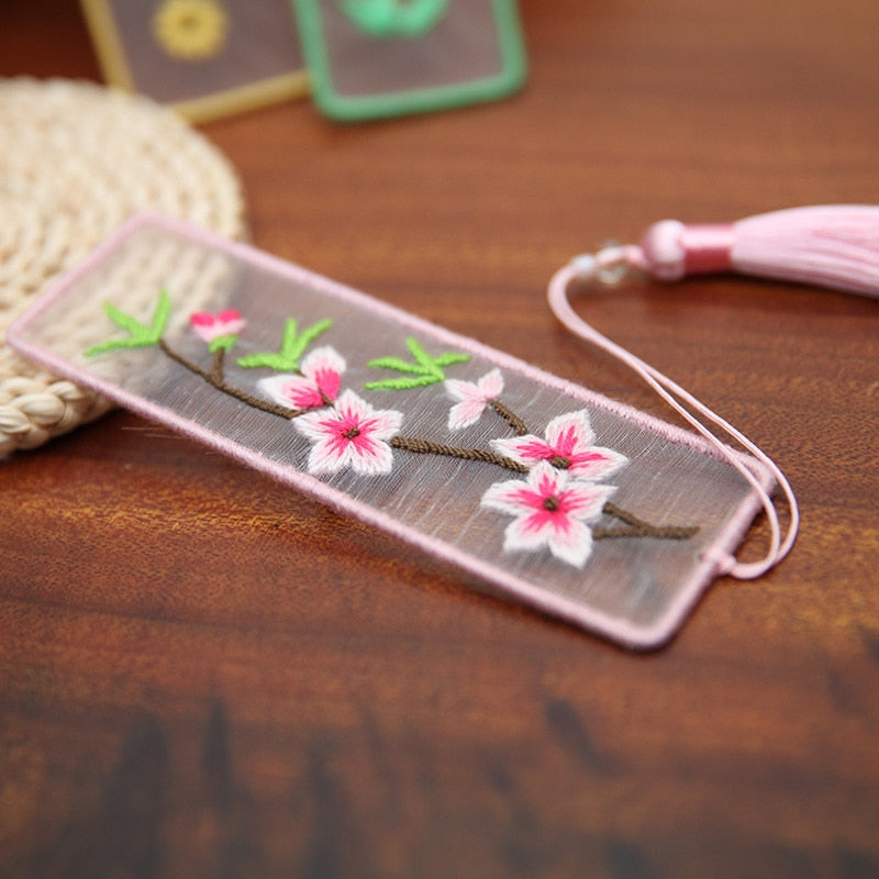 Qfdian gifts for women hot sale new Bookmarks Cross-stitch Plum Blossom Diy Embroidery Peace and Blessing Pouch Stitch for Needlework Needle Minder Organizer Craft