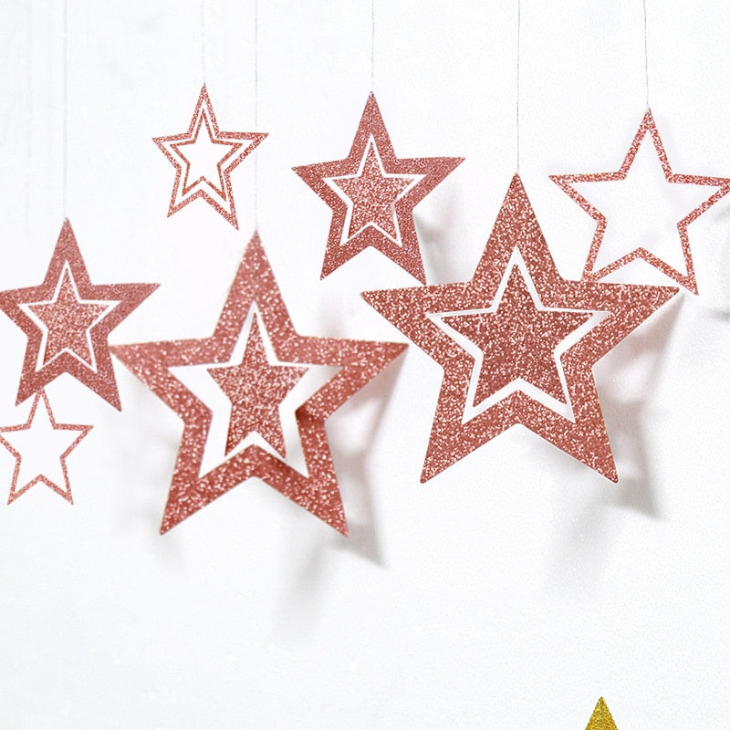 Qfdian dorm decoration ideas 7pcs/lot Twinkle Star Paper Pendant Garland Ornaments Christmas Decorations for Home New Year 2022 natal Noel Decor Navidad