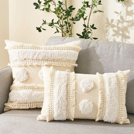 Qfdian Cozy apartment aesthetic valentines day decoration Boho Cushion Covers with Tassels Elegant Pillow Cases Throw Pillow Covers for Sofa Bed Home Morocco Tufted Tassel Luxury Nordic