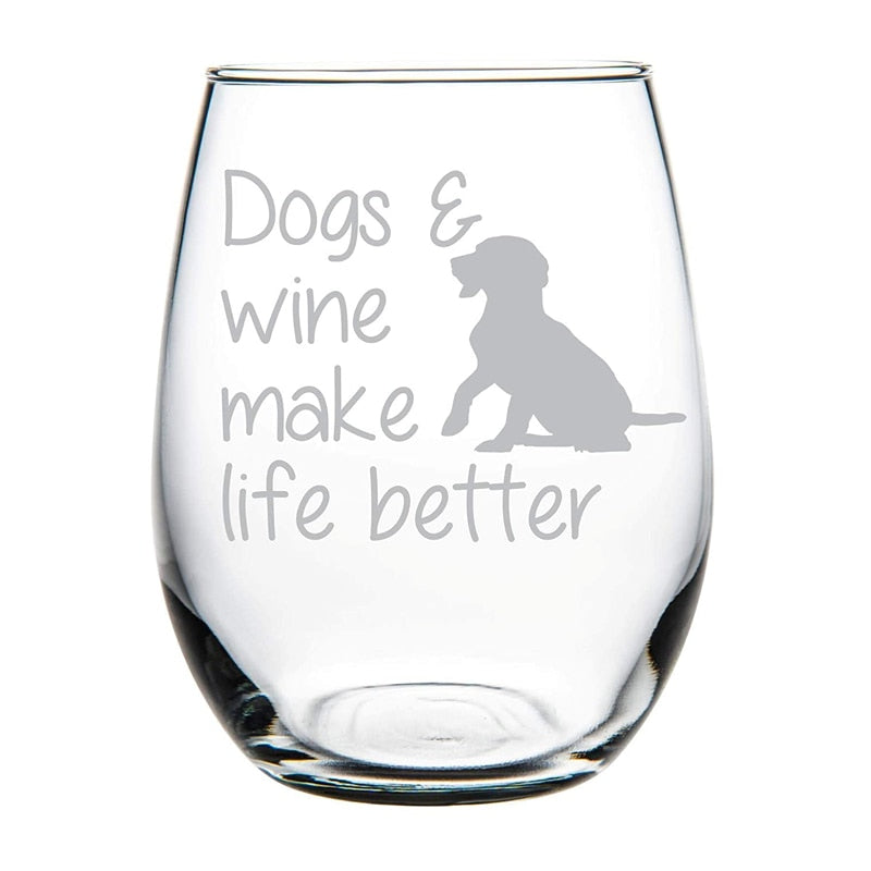 Qfdian Party gifts Party decoration hot sale new Personalized Drinkware Stemless Wine Glass 15 Oz. Perfect Dog Cat Lover Gift for Him Her Laser Engraved Drinking Alone Dog R2009