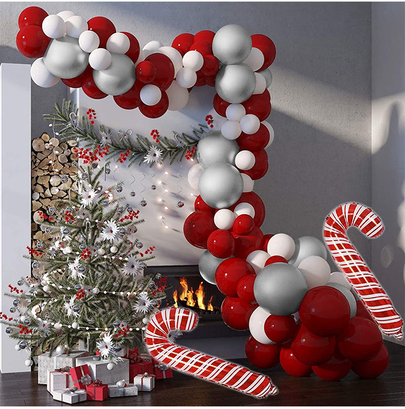 Qfdian Christmas decor ideas gifts for her Christmas Party Decoration Balloon Garland Kit Christmas Eve Latex Balloon Cane Candy New Year Party Decoration Supplies