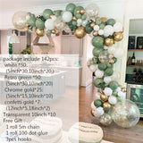 Qfdian home decor hot sale new 142pcs Balloons Garland Kit Birthday Retro Dusty green Balloon Arch Chrome Gold Confetti Globos Baby Shower Wedding Party Decor