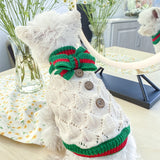 Qfdian Pet Outfits Classic Dog Winter Sweater with Tie Thick Weaving Warm Pet Cat Clothing Lovely Princess New Year Coat Christmas Dog Clothes