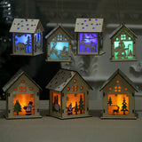 Qfdian halloween decorations christmas decorations Luminous Wooden House Snow House Christmas Tree Hanging Decor Noel Window Display Decor Xmas New Year Gift