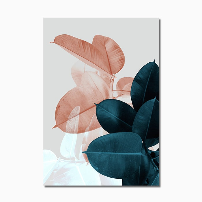 Qfdian Pink Green Flower Leaf Nordic Poster Wall Art Canvas Painting Abstract Posters and Prints Wall Pictures for Living Room Decor