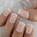 QFDIAN Beige French Nails White Tip Squoval False Nails Short Medium Size Ladies Artificial Manicure Tips for Daily Wear