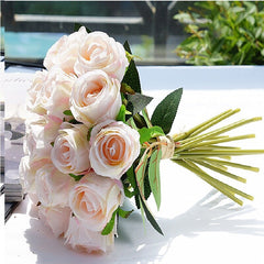 Qfdian Party decoration 18pcs/lots Artificial Rose Flowers Wedding Bouquet Silk Rose Flower for Home Party Decoration Fake Flowers Christmas Flowers