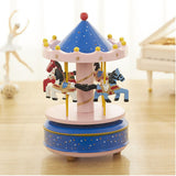 Qfdian Party decoration Blue Pink Wooden Carousel Music Box Valentines Day Gift Souvenir Gift Wedding Favors Gifts for Guest