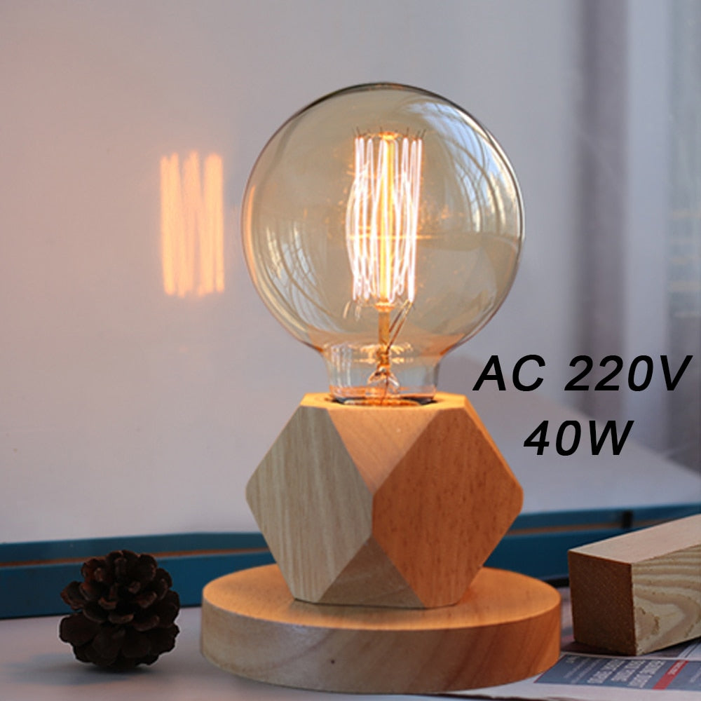 Modern Wood Table Lamp Retro E27 Desktop Decorative Light Indoor Art Lamp Living Room Bedroom Decoration Wood Light Base EU Plug