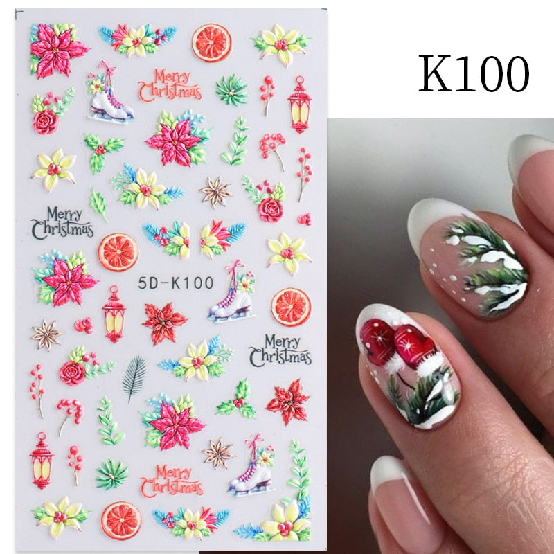 Qfdian christmas decor ideas nightmare before christmas 1PC 5D Nail Stickers Winter Santa Claus Self-Adhesive Slider Nail Art Decorations Christmas Snow Decals Manicure Accessories