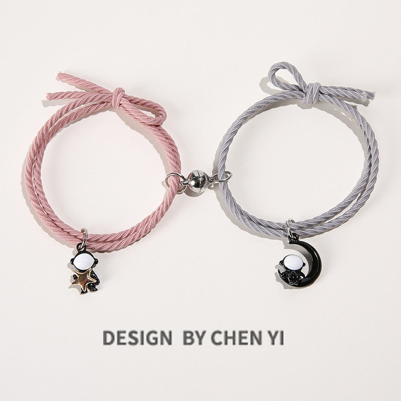 Cartoon Magnetic Couple Bracelets with Moon Robots Pendant Cute Mutually Attractive Friendship Rope Gifts for Friends PR Sale