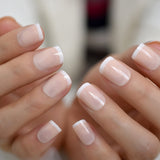 QFDIAN Beige French Nails White Tip Squoval False Nails Short Medium Size Ladies Artificial Manicure Tips for Daily Wear