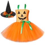 Qfdian halloween decorations halloween costumes Pumpkin Dresses for Baby Girls Tutu Dress with Witch Hat Halloween Costume for Kids Girl Pumpkin Clothes for Carnival Party