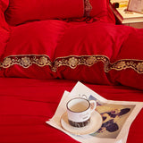 Qfdian father's day gifts Super Soft Beige Lace Flowers Embroidery Crystal Velvet Korean Bedding Duvet/Quilt Cover Pillowcases Solid Color Home Textiles