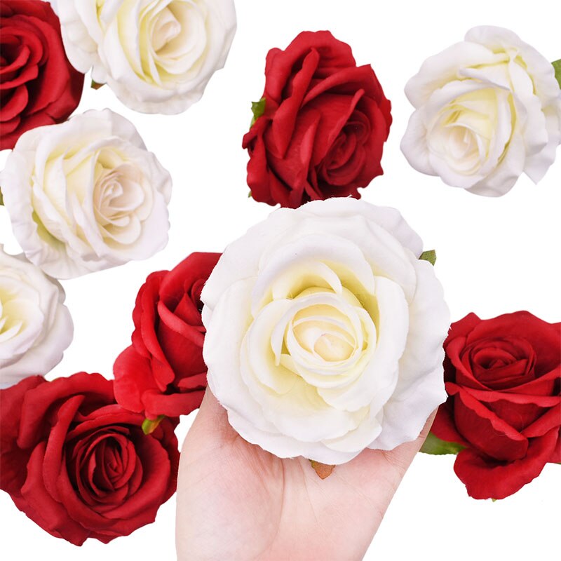 Qfdian Party decoration 30P Silk Rose Artificial Flower Heads for Decoration Wedding Flower Arrangement Birthday Baby Shower Party Floral Backdrop Decor