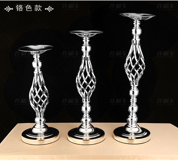 Qfdian Party decoration 10PCS Gold Flower Vases Candle Holders Rack Stands Wedding Decoration Road Lead Table Centerpiece Pillar Party Event Candlestick