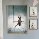 Qfdian easter decorations clearance Nordic Modern Cartoon Moon Rabbit Girls Carousel Canvas Painting Spray Color Swan Art Poster Kids Baby Nursery Room Wall Picture