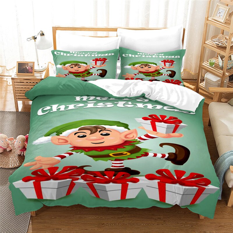 Qfdian christmas decor ideas nightmare before christmas Santa Claus Christmas Bedding Set Western Europe Duvet Cover Set 2/3 Pcs Super King Size Dekbedovertrek 200x200 King Size