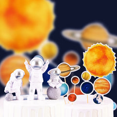 Qfdian wedding decorations for reception 3/9 pcs/set  Cupcake Toppers Outer Space Astronaut Solar System Cake Insert Homemade Planet Birthday Cupcake Decorations