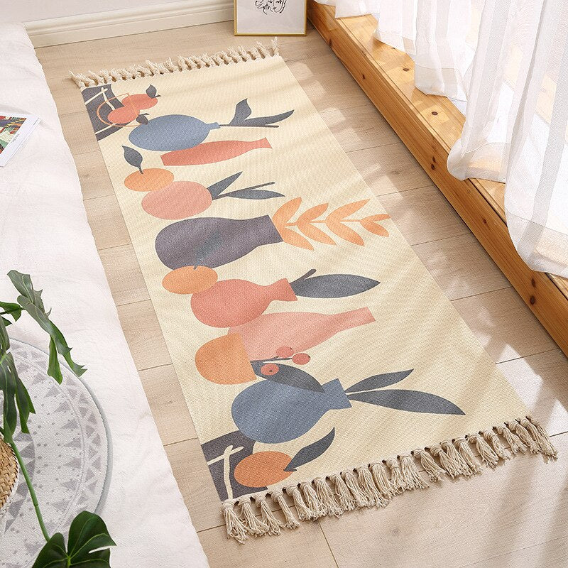 Qfdian easter decorations clearance Luxury Bohemia Ethnic Style Cotton Linen Soft Carpet Handmade Tassel Rug Living Room Bedside Floor Mat Pad Home Boho Decoration