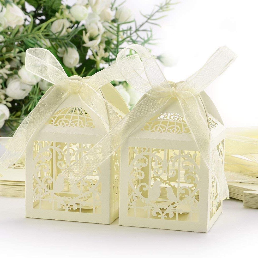 Qfdian Party gifts Party decoration hot sale new Laser Cut Wedding Favor Boxes,Classical Bird Style Candy Gift Boxes Rustic Wedding Decoration Bridal Shower Party Favor Birthday